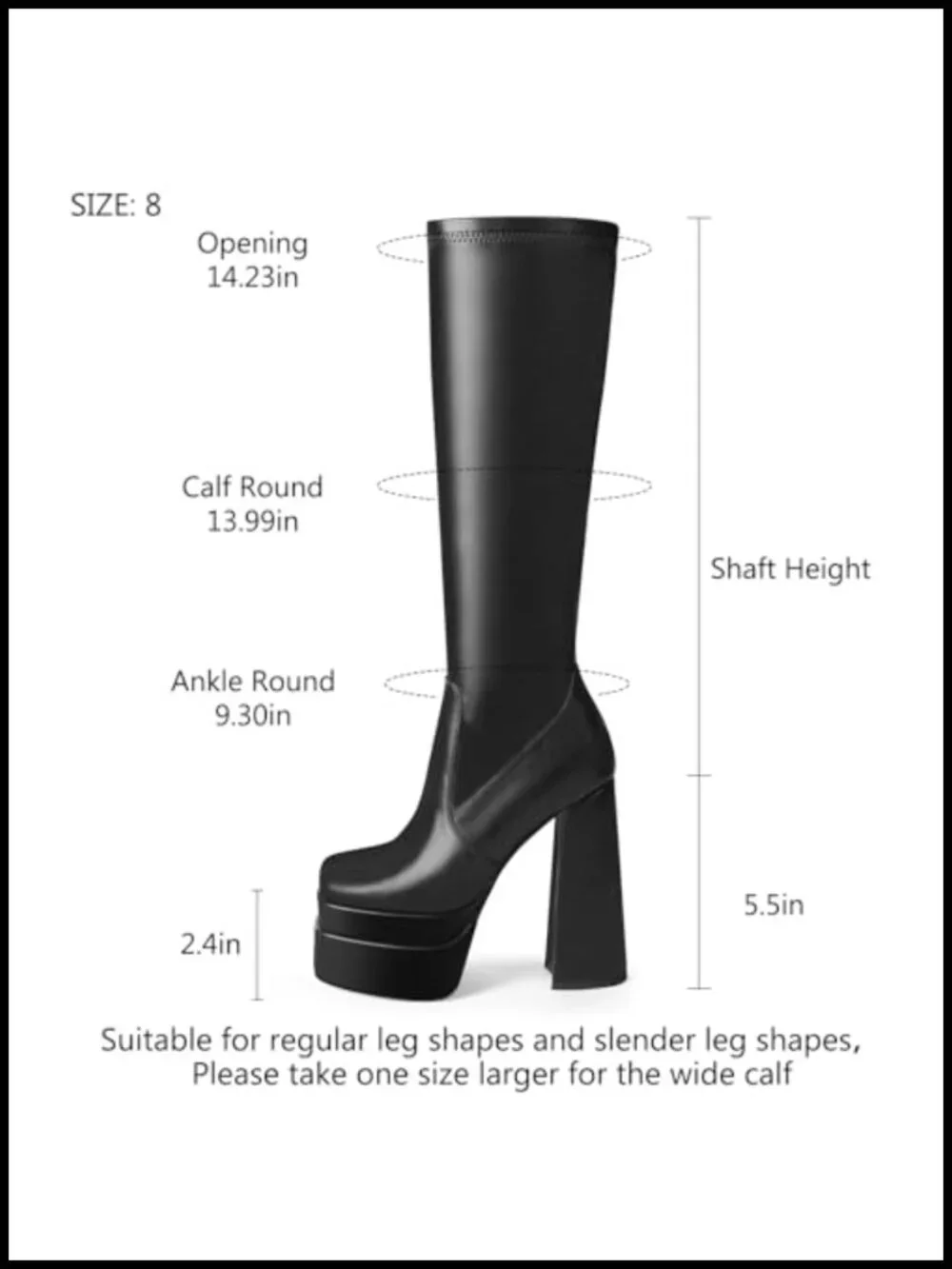 Knee High Platform Boots Chunky Heel Square Toe Stretch Fabric Go Go Boots
